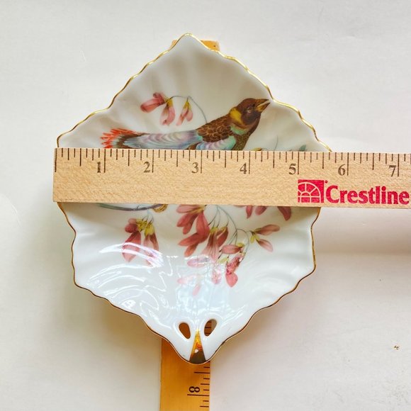 VTG Mitterteich Bavaria Germany Leaf Shape Hand Painted Bird /Floral Design Dish - Picture 16 of 17
